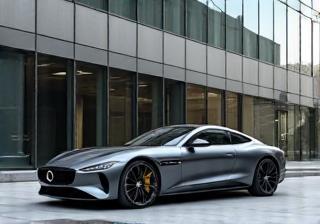 Sleek luxury car parked outside a modern office building