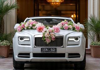 Beautiful luxury car decorated with flowers for a wedding